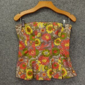 Y2K Boho Corset Crop Top Womens M Green Pink Floral Peplum Bustier FOSSIL